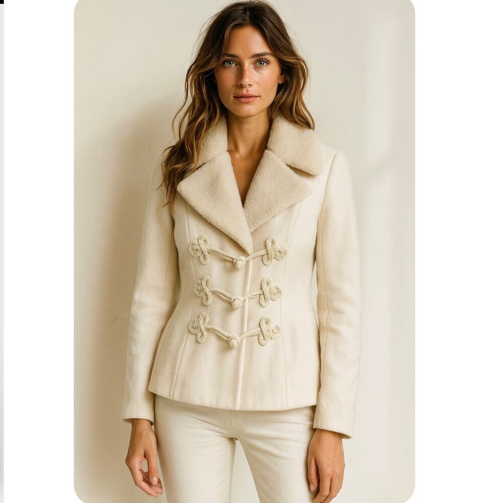 NWT Ralph Lauren Boho Norther Lights Peak Cream Wool Shearling Lined Coat L